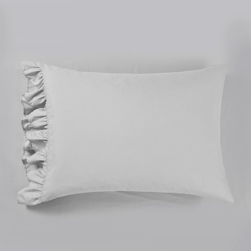 Ensemble de draps en microfibre Reyna Ruffle, Ensemble de draps pour grand lit avec drap-housse , Gris pale