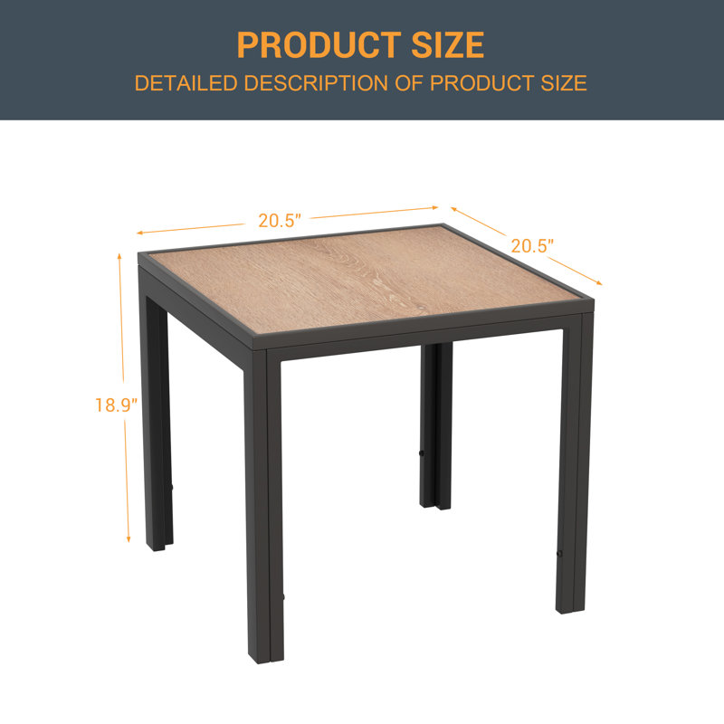 Table d'appoint carrée 20,5 po, table basse d'extérieur toutes saisons avec structure thermolaquée, petite table d'extérieur pour terrasse avec jardin et terrasse