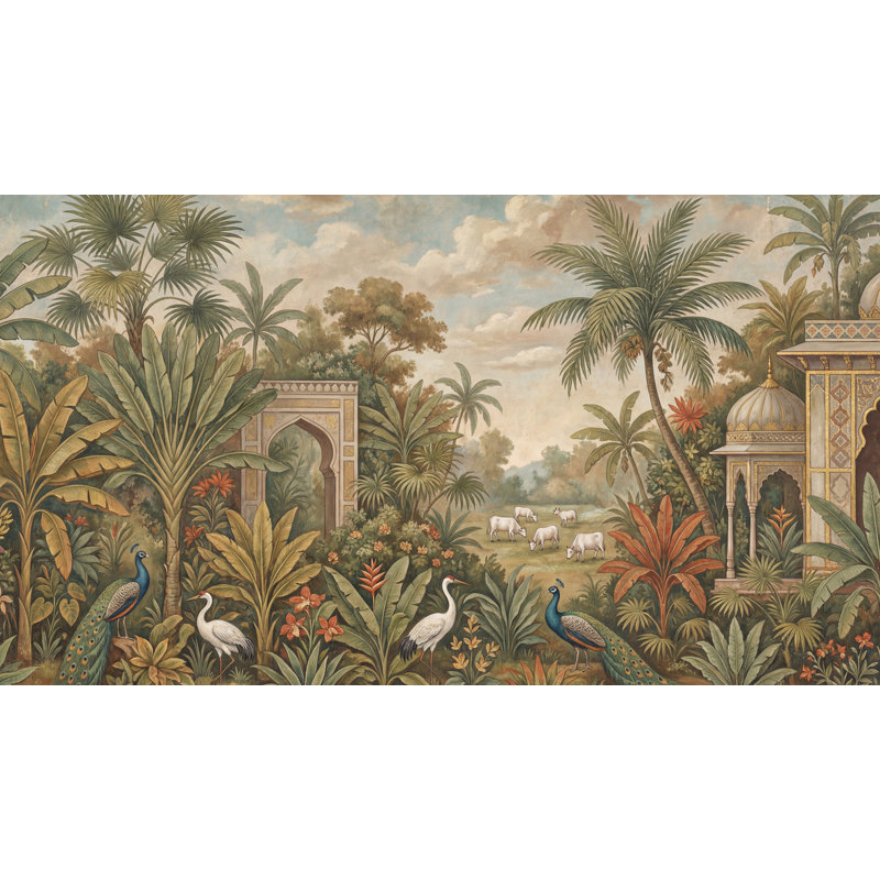 Papier peint paysage tropical, 160 po x 108 po, Peler et coller