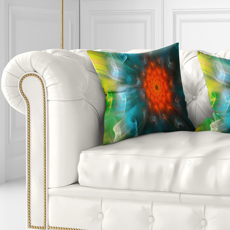 Pissenlit multicolore à pétales fractaux - imprimé floral, 16 po x 1 po, Coussin décoratif