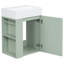 Meuble-lavabo de 20 po avec lavabo en céramique, porte à motif de losanges, poignées dorées et tablettes de rangement latérales - petit cabinet moderne avec barre à serviettes, fabrication en panneau de fibres à densité moyenne, assemblage requis-1252810688