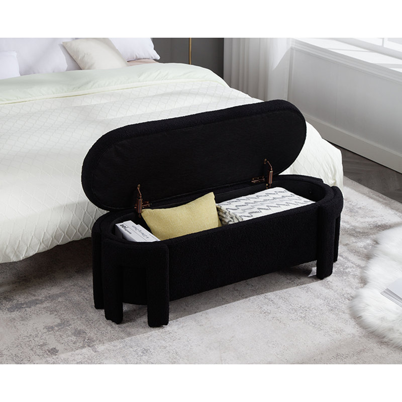 Banc de rangement rembourré en polyester Lalanya, Noir