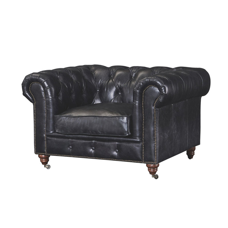 Peppie Upholstered Chesterfield Chair, Slate Genuine Leather