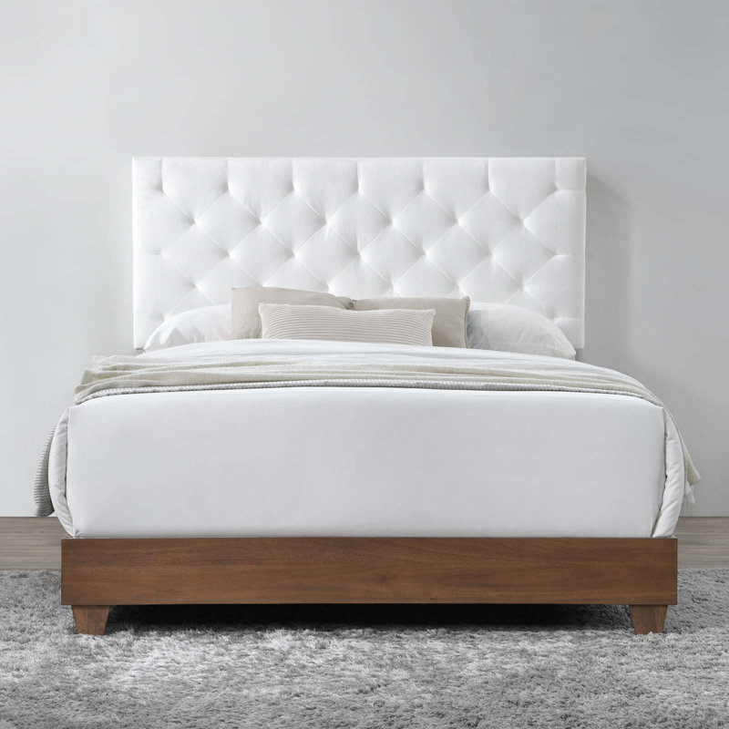 Rhiannon Diamond Tufted Upholstered Performance Velvet Queen Bed, White