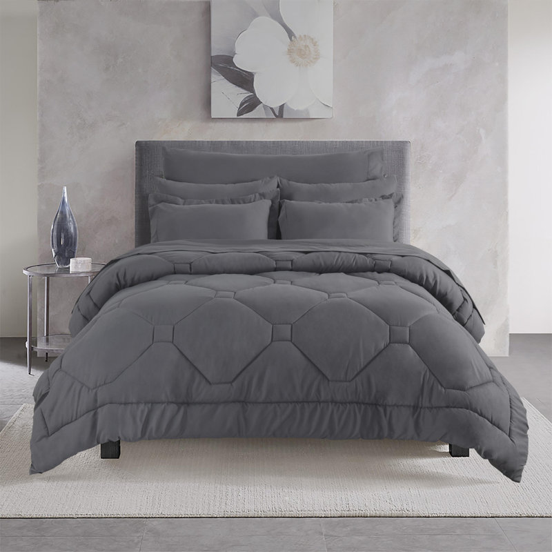  8 PCS Modern Comforter Set with Sheets All Season Bed in a Bag, Queen Comforter + 7 Additional Pieces, Grey