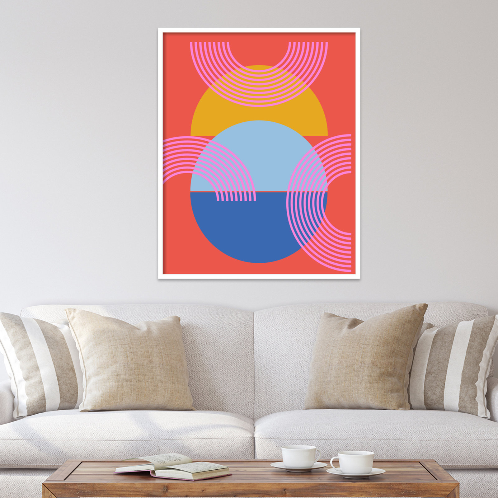 Shapes and Arches in Red Print, 41.25" H x 33.25" W x 0.88" D, White