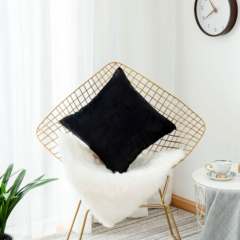 Housse de coussin en velours uni, H 20 po x l 20 po, Noir
