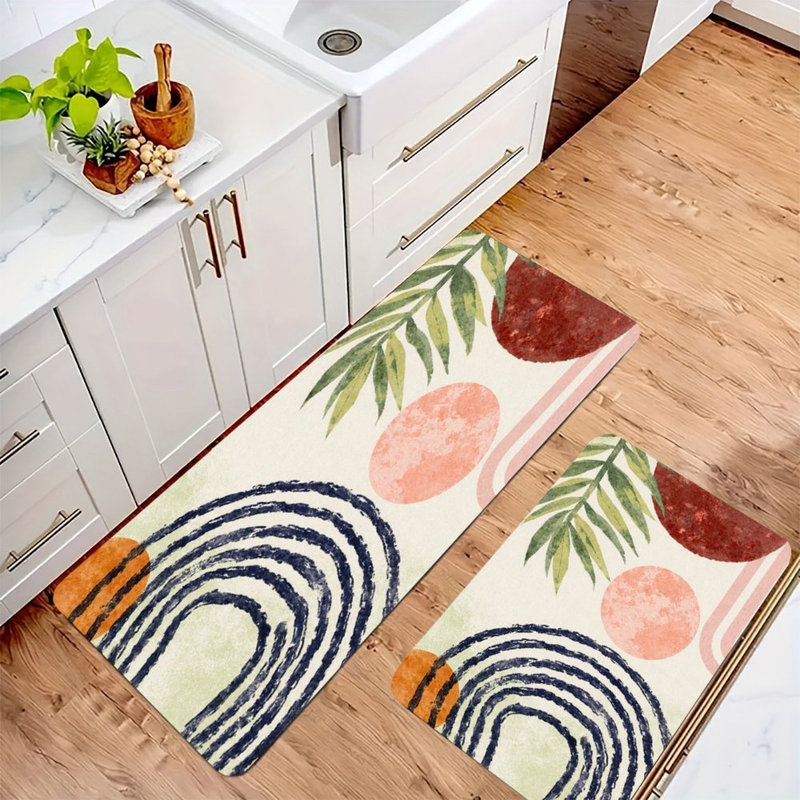 Tapis de cuisine antidérapant Tropical Botanical, 2 pièces, Formes géométriques vertes
