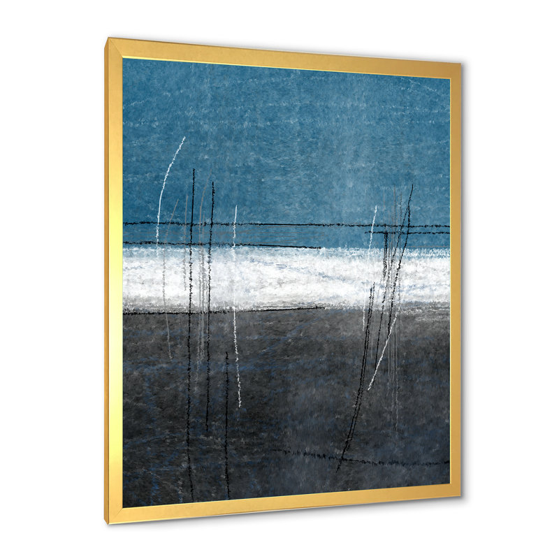 Sarcelle rencontre l'art abstrait gris, peinture sur toile, H 32 po x l 16 po x P 1 po, Cadre doré