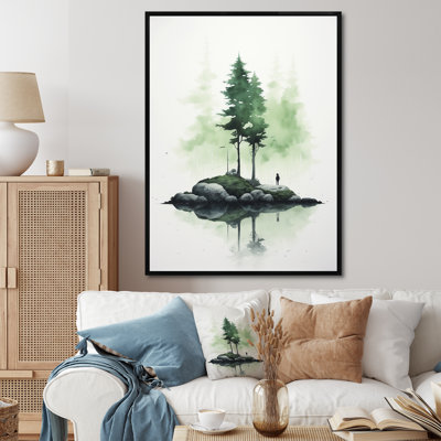 Pin, île, aquarelle minimale, vert tendre