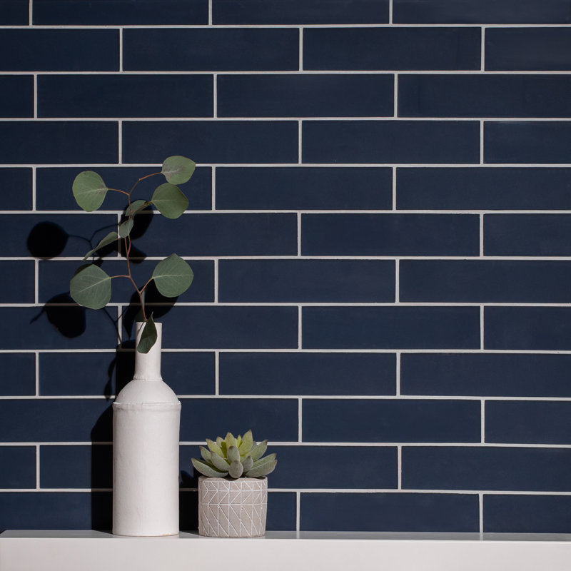 2in.x8in. Glass Subway Tile, Deep Blue Matte