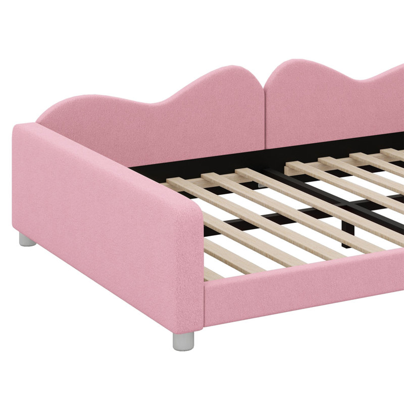 Upholstered Daybed With Cloud-Shaped Backrest, Pink