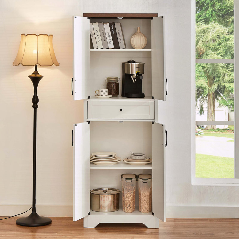 Buffet de salon 68 "de haut, Blanc/noyer