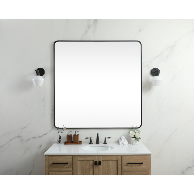 Metal Square Wall Mirror, 48"  x 48" , Black