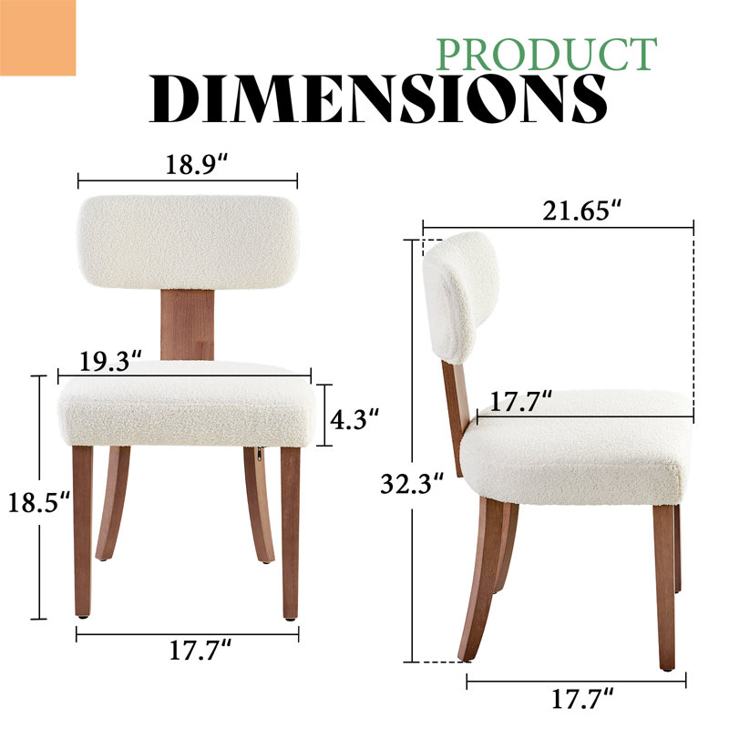 Princilla Mid-Century Upholstered Dining Chairs with Wood Legs, Cream