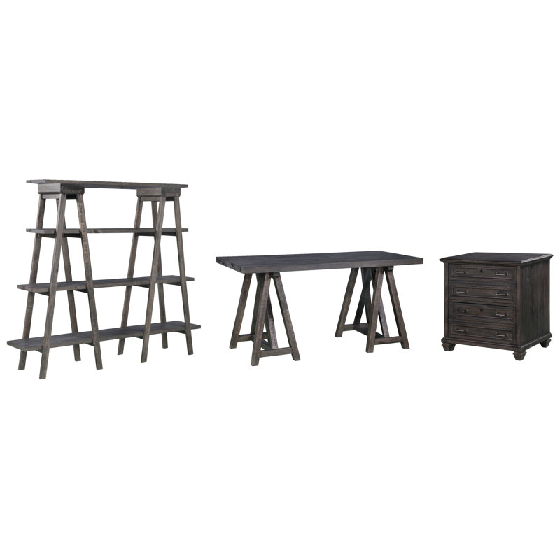 Desk With Lateral File And Bookshelf, Weathered Charcoal, 3 Pieces: Desk, Filing Cabinet, Bookshelf