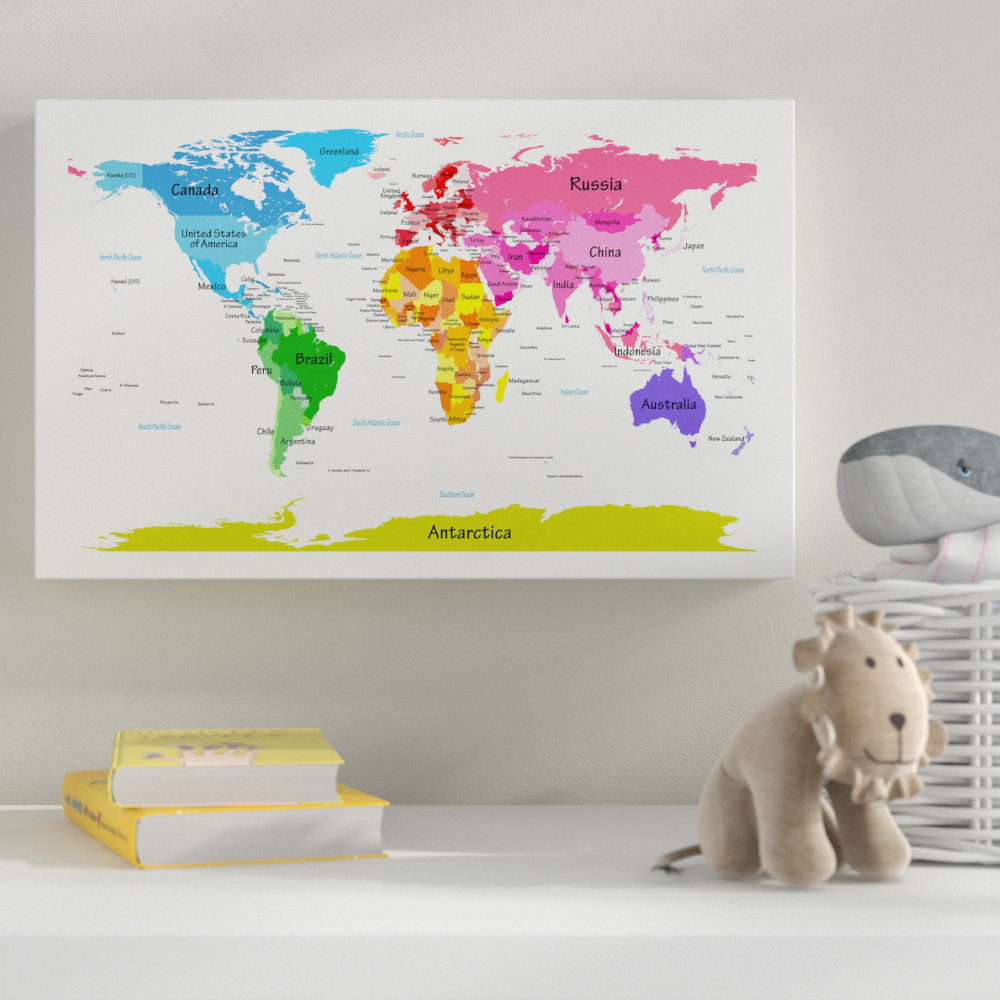 'World Map for Kids II' Canvas Art Zoomie Kids 