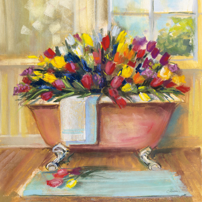 " Bathtub Bouquet II " Painting Print, 36" H x 36" W x 1.25" D