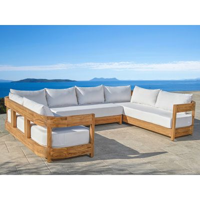Canapé modulaire en U extérieur 3 pièces Dundas, toile Sunbrella blanc et teck naturel FSC