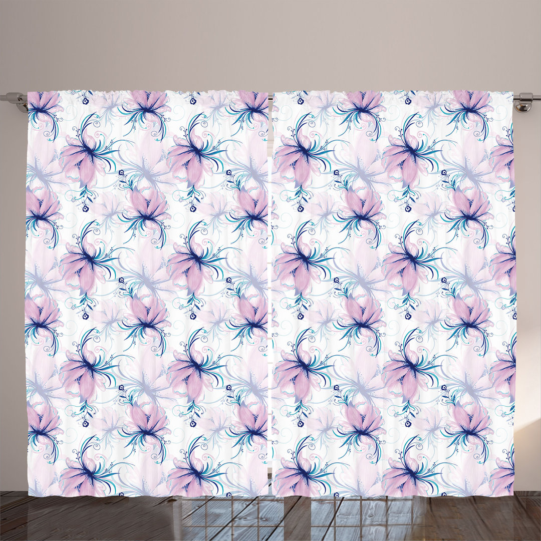 Rustic curtain, romantic delicate flower art, peony, purple dark seafoam white