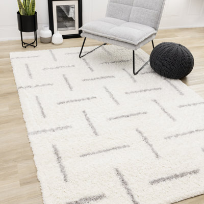 Screven White Gray Dots Soft Shag Indoor Rug