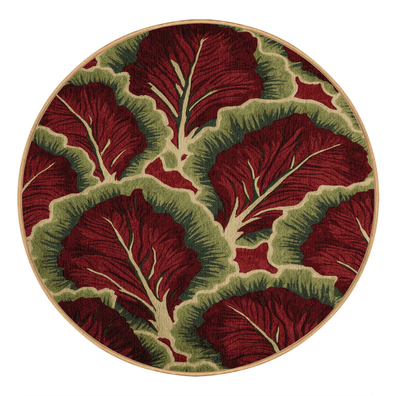  Tapis lavable avec feuilles rouges et légumes, Rond 3 pi