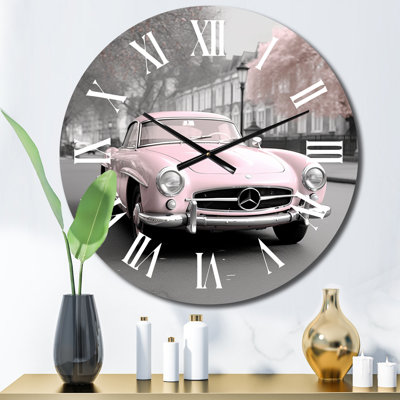 Pink Classic Mercedes Vintage Photography - Classic Cars Wall Clock