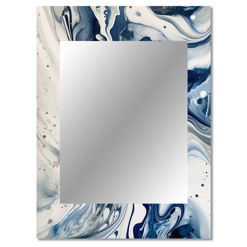 Blue and Grey Ethereal Elixir IV - Abstract Decorative Mirror On Metal, 40 po x 30 po