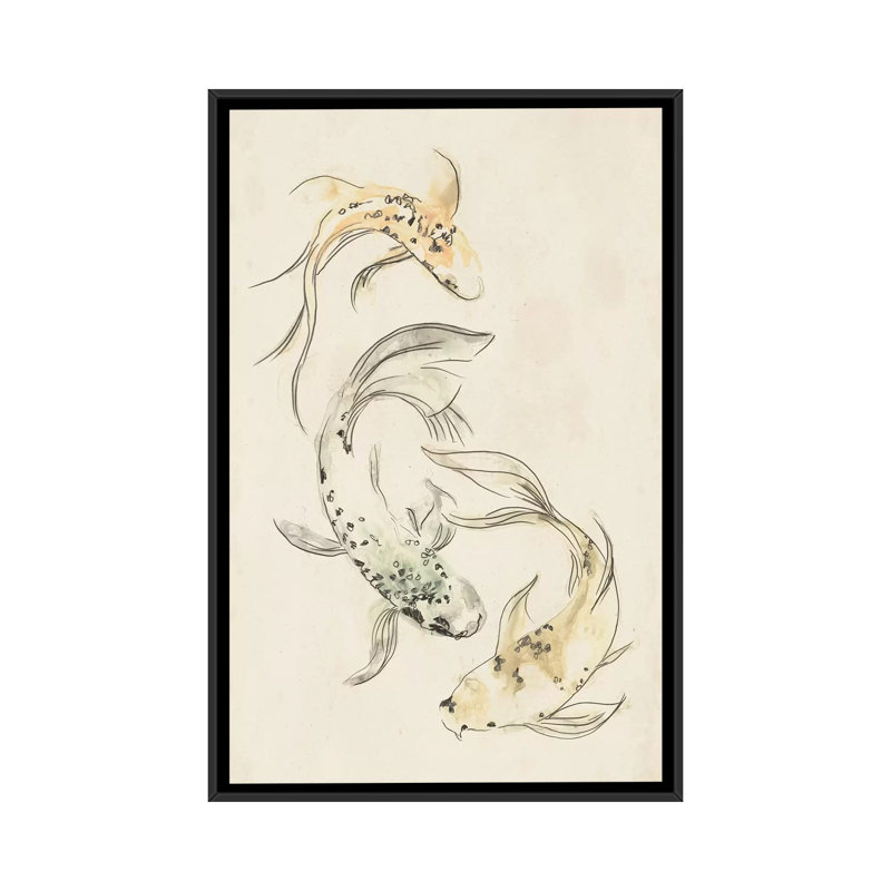 «Koi Dance I» par June Erica Vess - reproduction d'art sur toile tendue, H 26 po x l 18 po x P 1,5 po, Toile avec cadre noir