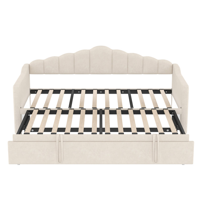 Lit de jour rembourré avec lit gigogne Kooima réglable à hauteur réglable et port de charge USB et Type-C, structure de lit de jour avec 2 poches latérales, aucun sommier nécessaire