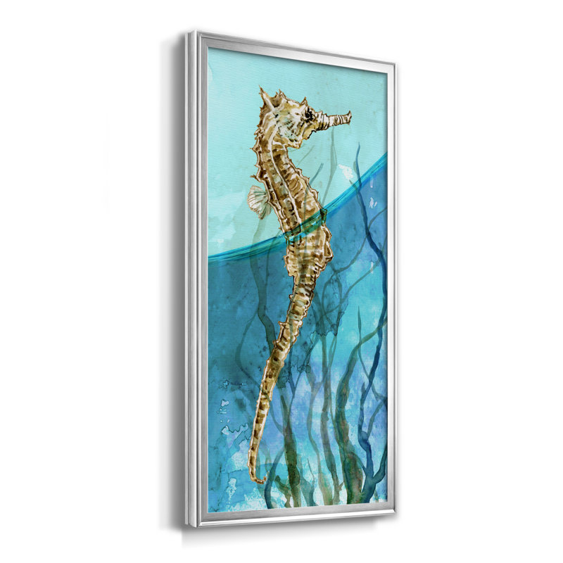 Delray Seahorse I - Peinture sur toile encadrée, Argent, H 14,5 po x l 26,5 po x P 1,5 po