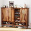 Armoire à chaussures 25,92 po en rotin naturel moderne avec range-chaussures autoportant à 5 niveaux avec portes ventilées