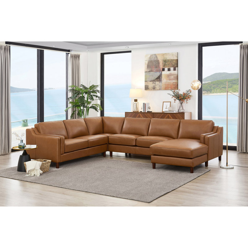 Bella Leather U-Shaped Sectional, Right Hand Facing
