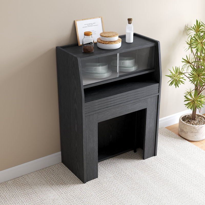 Multifunctional convertible dining table with storage side cabinet, space saving design for small apartment kitchen and dining room