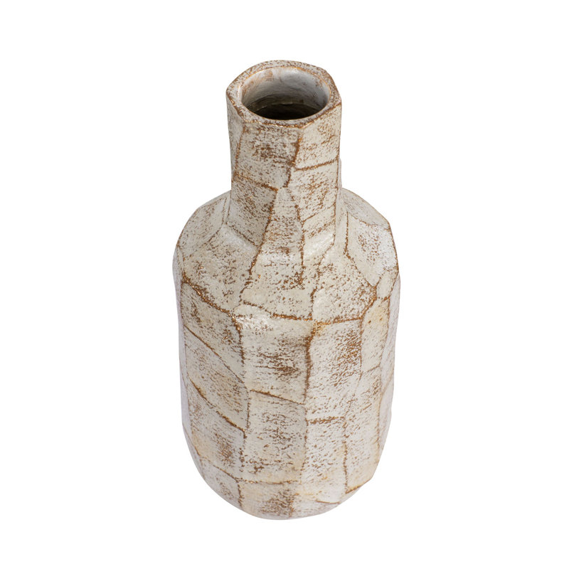 Rustic White and Brown Ceramic Decorative Floor Vase
