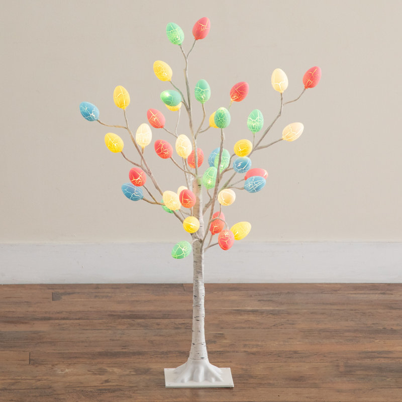 3Ft. Pre-Lit Artificial Easter Twig Tree With 40 Egg Shaped LED Ornaments, 36"H x 20"W x 14"D