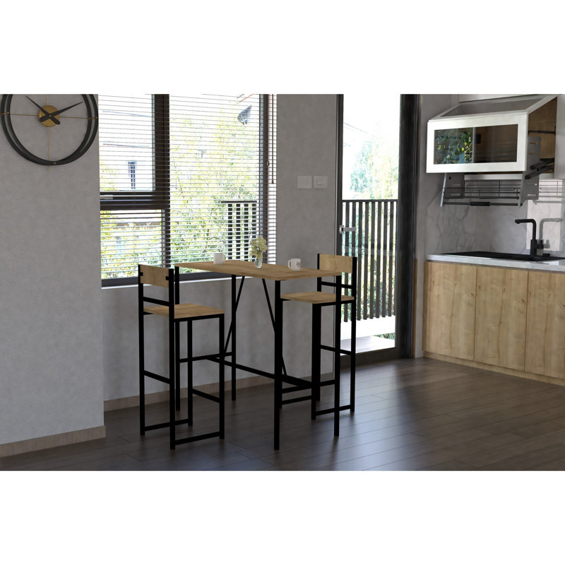 Lambard Modern 3-Piece Table & Chairs Set, Oak & Black | 100% Melamine Coated Particle Board, Table: 39.4 x 36.2 x 17.7 inches | Wall-Mountable, Stylish Industrial Design, Perfect for Home Office & Dining Spaces