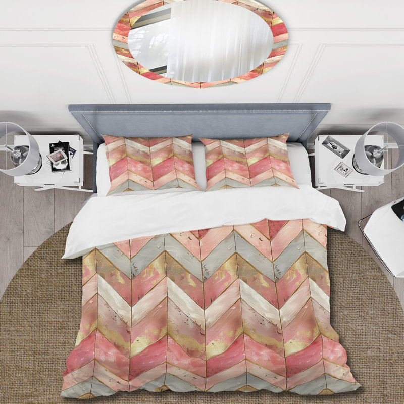 Ensemble de housse de couette Golden Chevron II - Midcentury, Housse de couette très grand + 2 taies décorativ