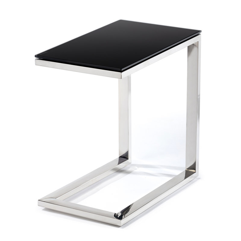 Lamanna Glass Top Frame End Table, Silver, Black