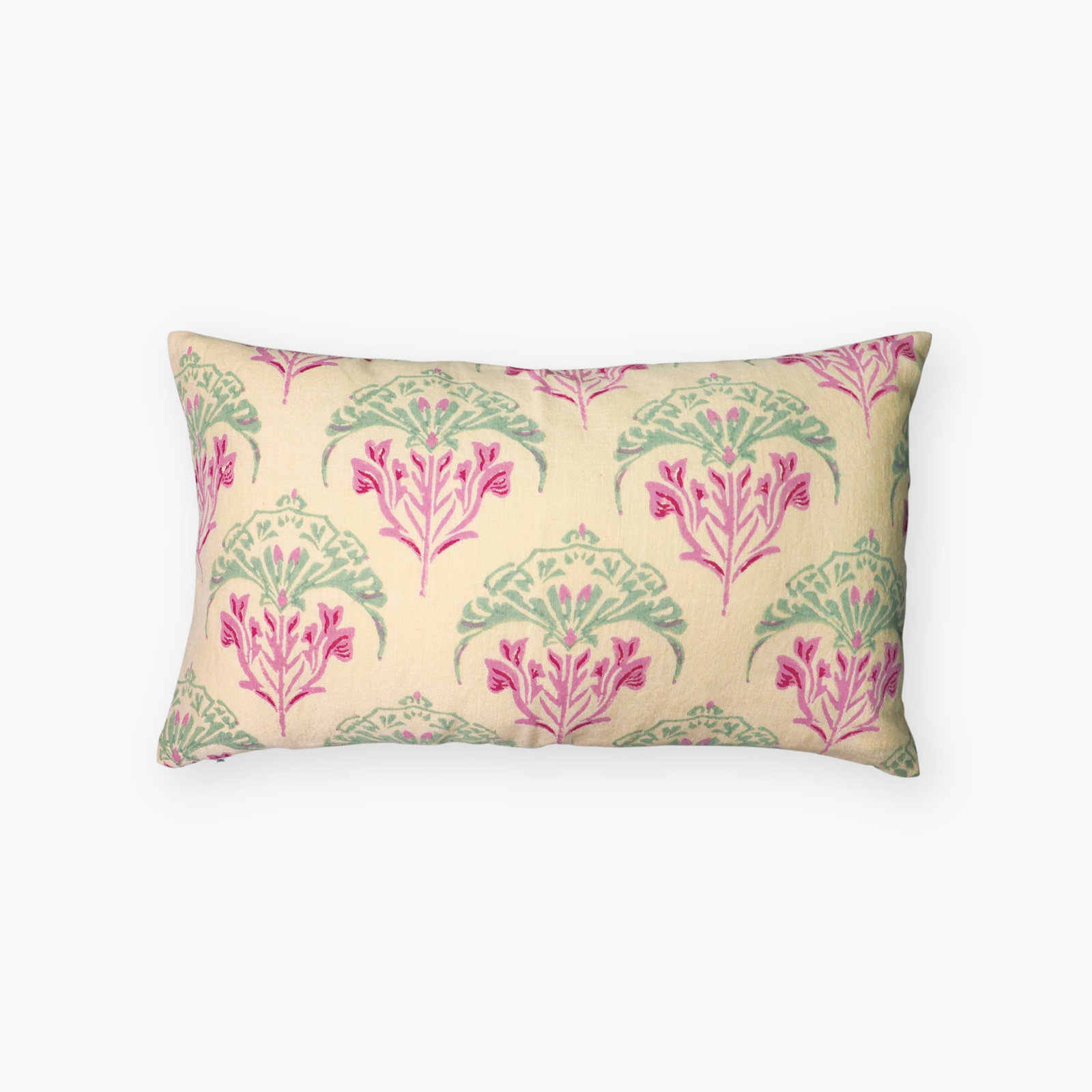 Linen Pillow Cover, Rectangle 12"H x 20"W, Pink/Beige/Green Floral