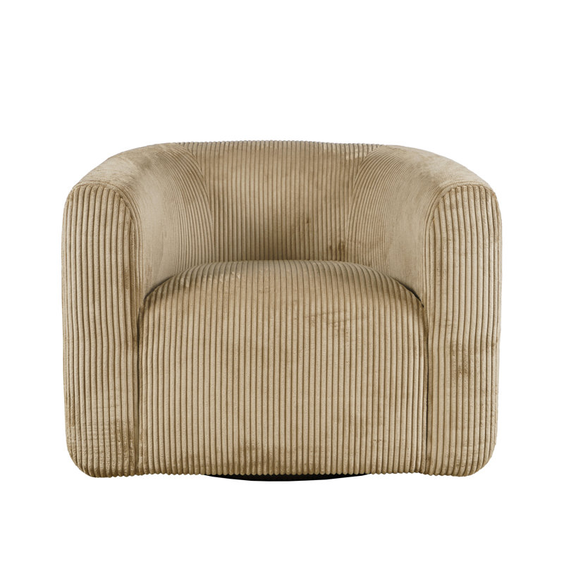 Wakenda Modern Corduroy Upholstered Curved Barrel Swivel Accent Chair, Sand