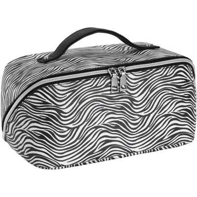 Travel Makeup Bag For Women PU Make Up Bag Portable Travel Cosmetic Bag With Removable Divider Large Makeup Bag Organizer Waterproof Toiletry Bag, Zebra