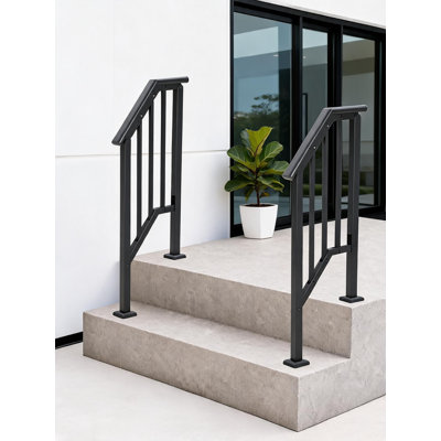 Ensemble de 2 rampes d'escalier réglables en fer forgé à 2 marches avec balustres, noir