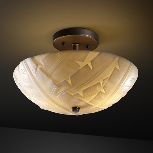 Plafonnier semi-encastré 2 lumières Porcelina Ring, Feuilles de bananier, Nickel