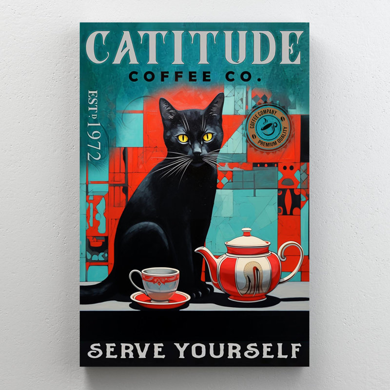 «Cattitude Coffee Co», impression sur toile, H 20 po x l 16 po x P 1,25 po
