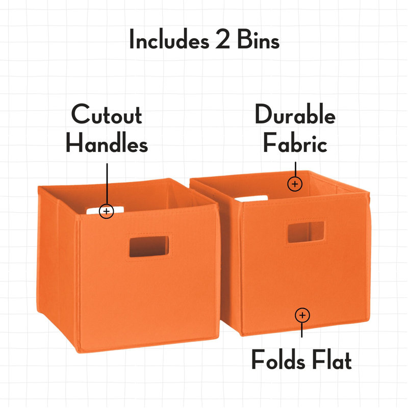 Orange Collapsible Plastic Cube Storage Bins for Kids, Set of 2