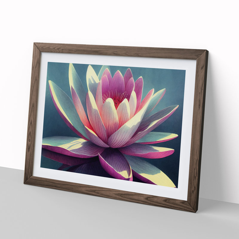 Flashy Water Lily Flower - Single Picture Frame Painting, Walnut, 25cm H x 34cm W x 2cm D