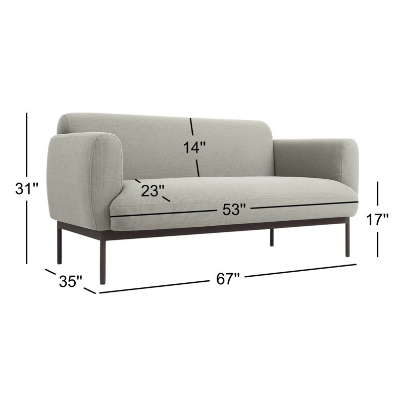 Puff Puff Upholstered Sofa, Edwards Light Grey Crossweave, 31" H x 67" W x 35" D
