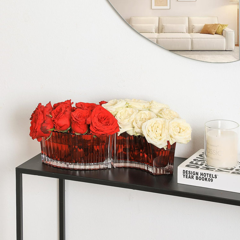 Vase de table en verre Andrika, H 4 po x l 7,3 po x P 5,37 po, Rouge