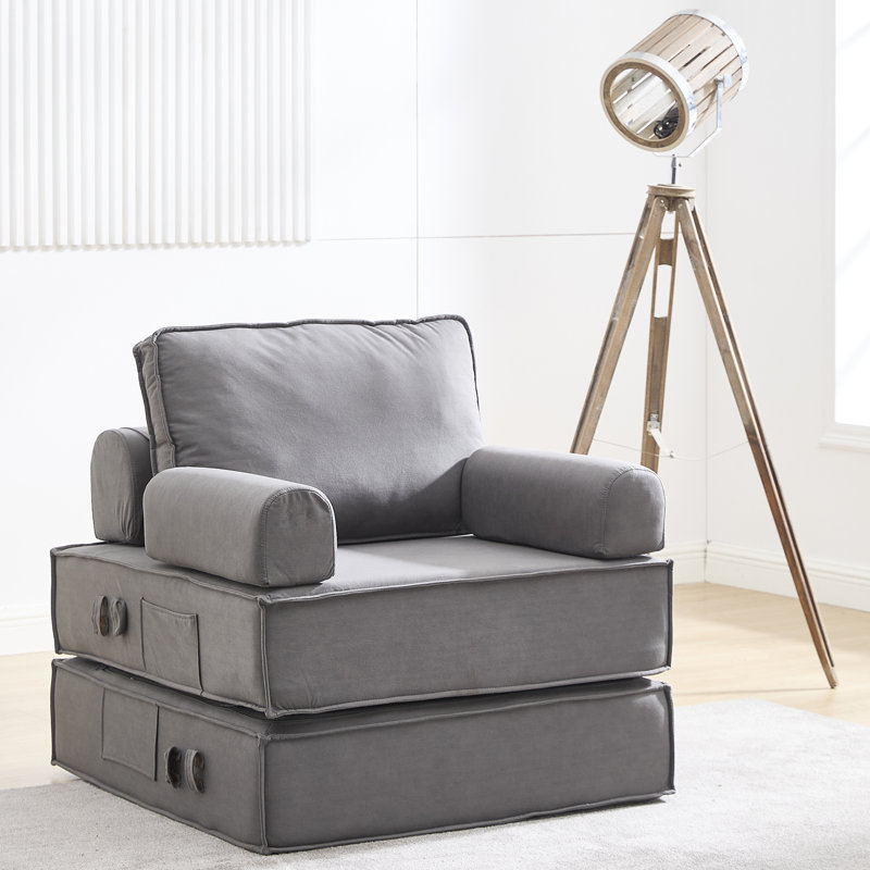36'' Single Sofa Bed With Chamois Leather, Beige